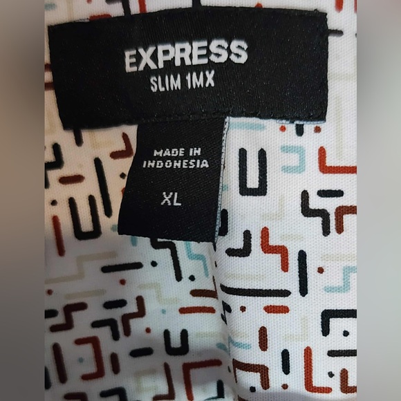Express Slim Fit Geometric Print White Long Sleeve Button Shirt Men’s  XL - Picture 4 of 4